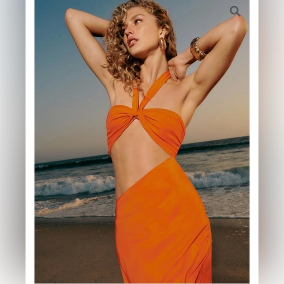 Reformation Vivi Maxi Silk Cut Out Dress in Citrus Orange Womens Size 4 - Picture 3 of 12